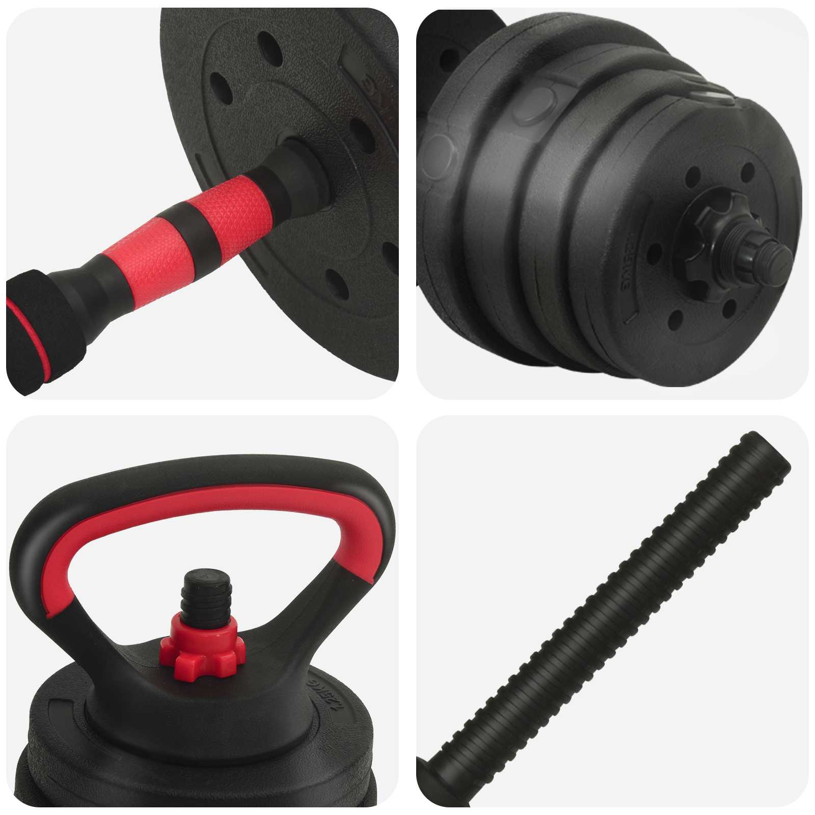 Set di manubri, bilancieri e kettlebell 4 in 1 30 kg