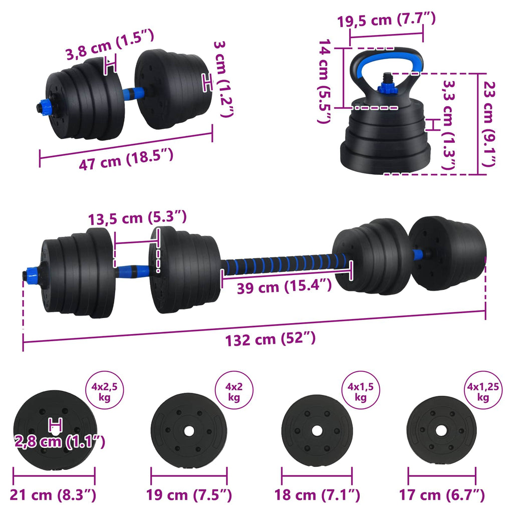 Set di manubri 4-in-1 30 kg Nero e Blu