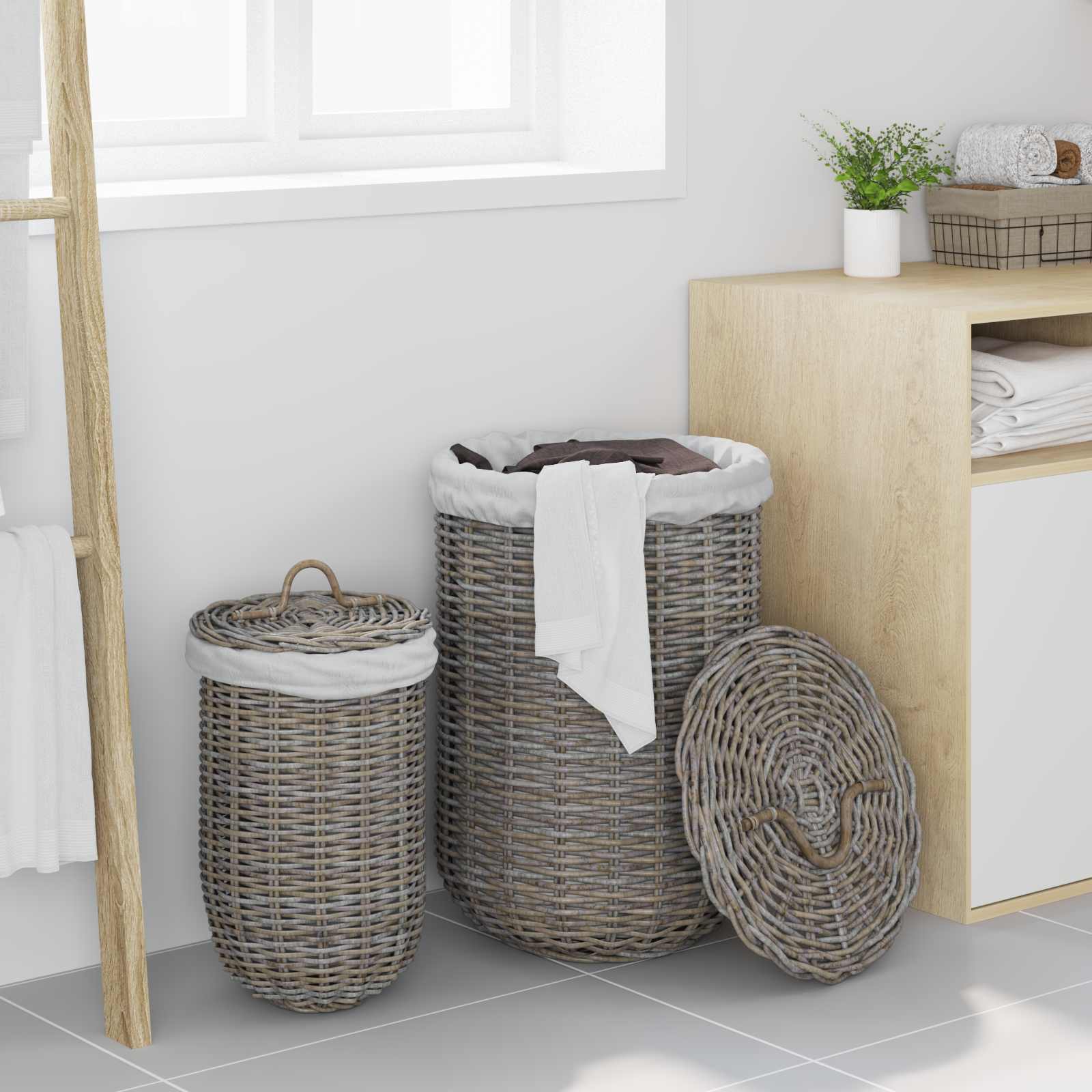 Cesto per la biancheria con coperchio 2 pcs Grigio Kubu