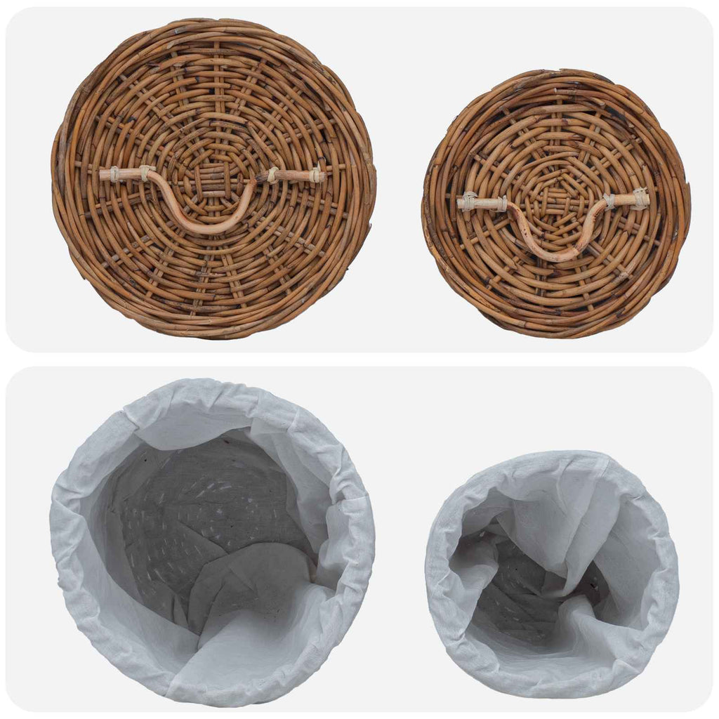 Cesto per Lavanderia 2 pcs Marrone Rattan Kubu