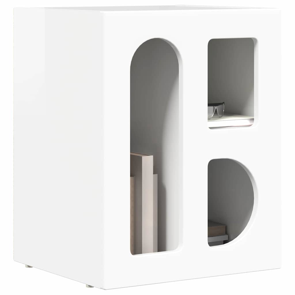 Comodino Bianco Lucido 40 x 35 x 50 cm Legno multistrato