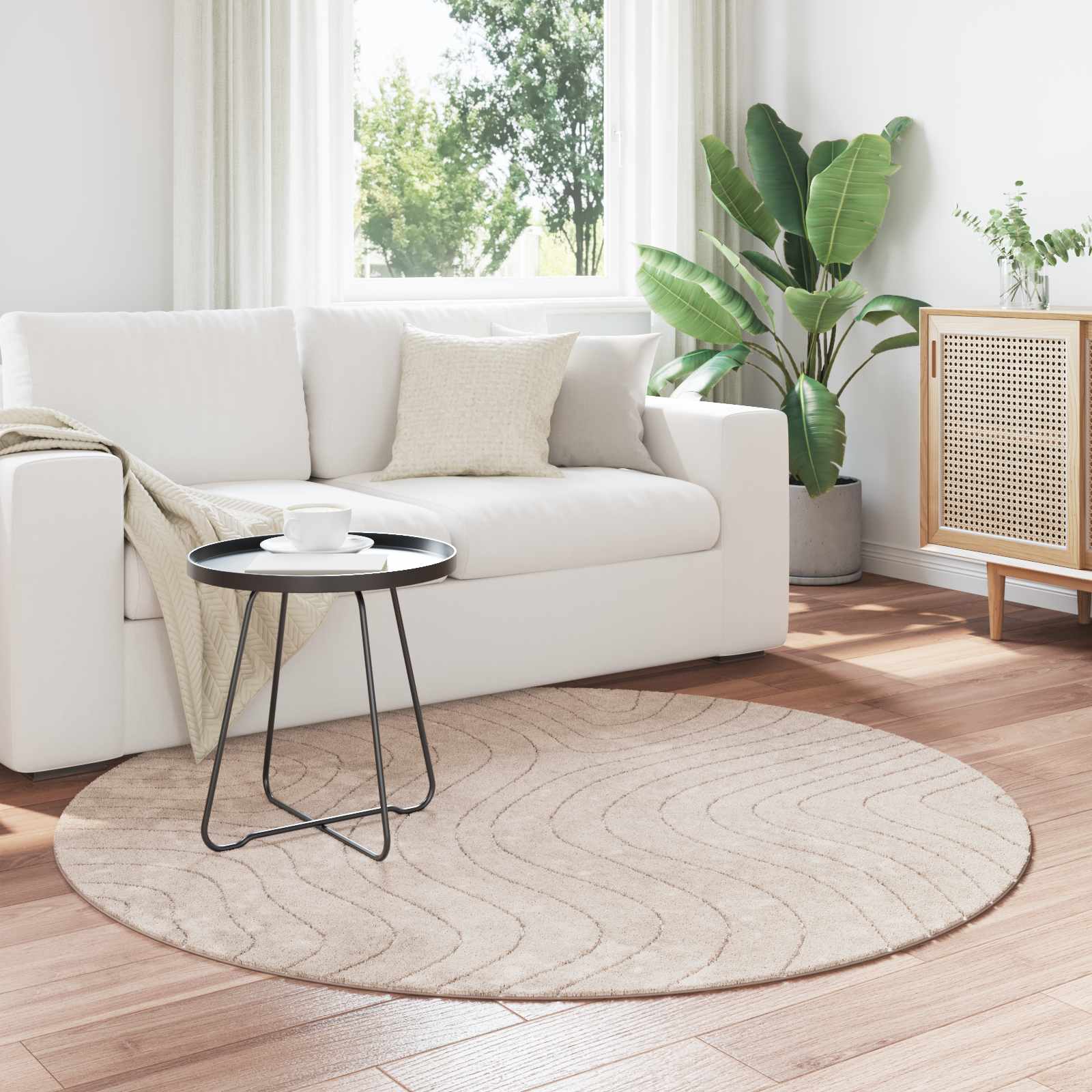 Tappeti per area Rotondo PALMERAS Beige Ø 120 CM Poliestere