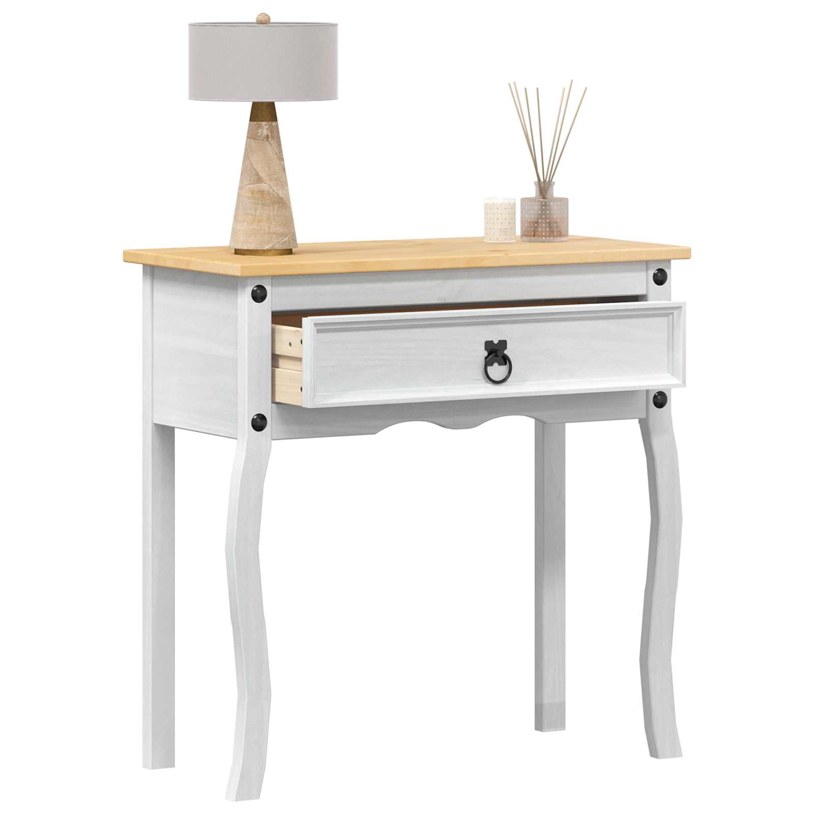 Tavolo Consolle Bianco 73 x 35 x 73 cm Pino massello