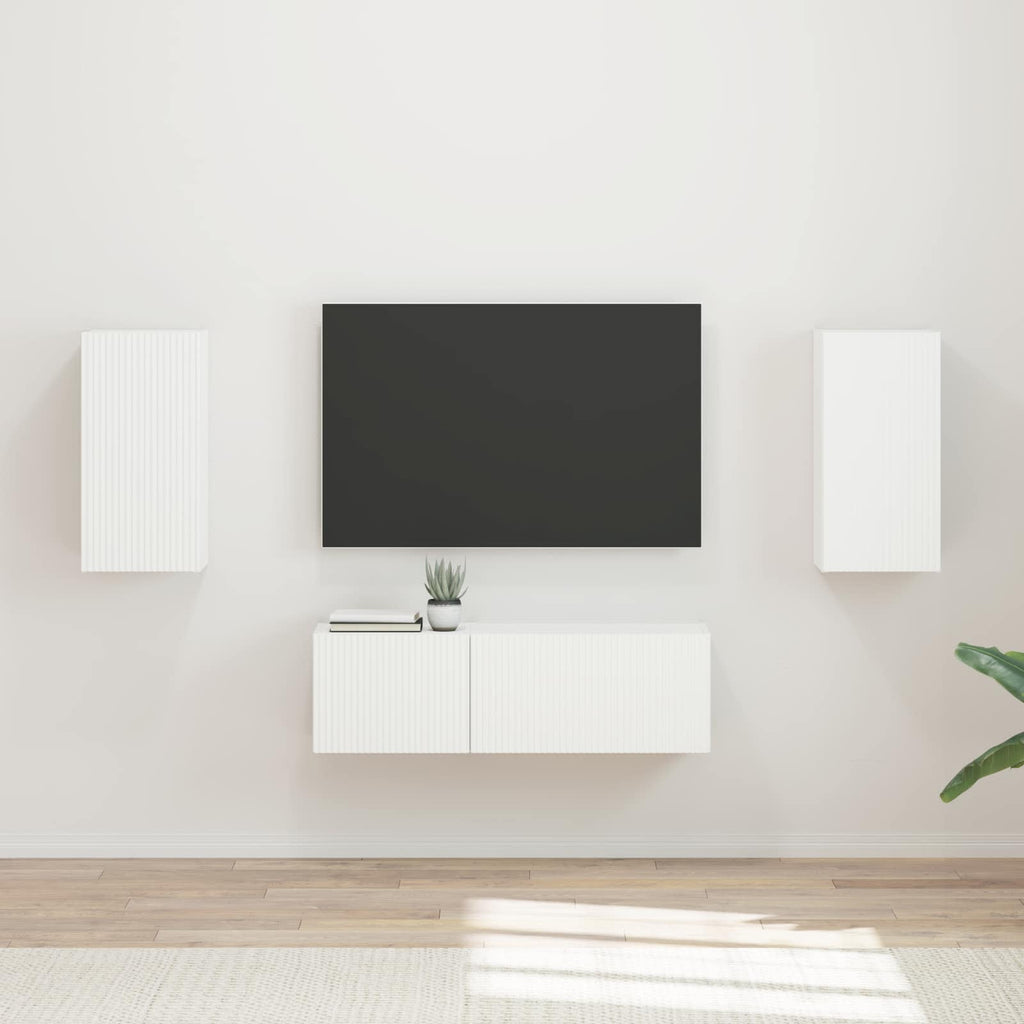 Set di Mobiletto da TV a Parete 4 pcs Bianco Legno multistrato