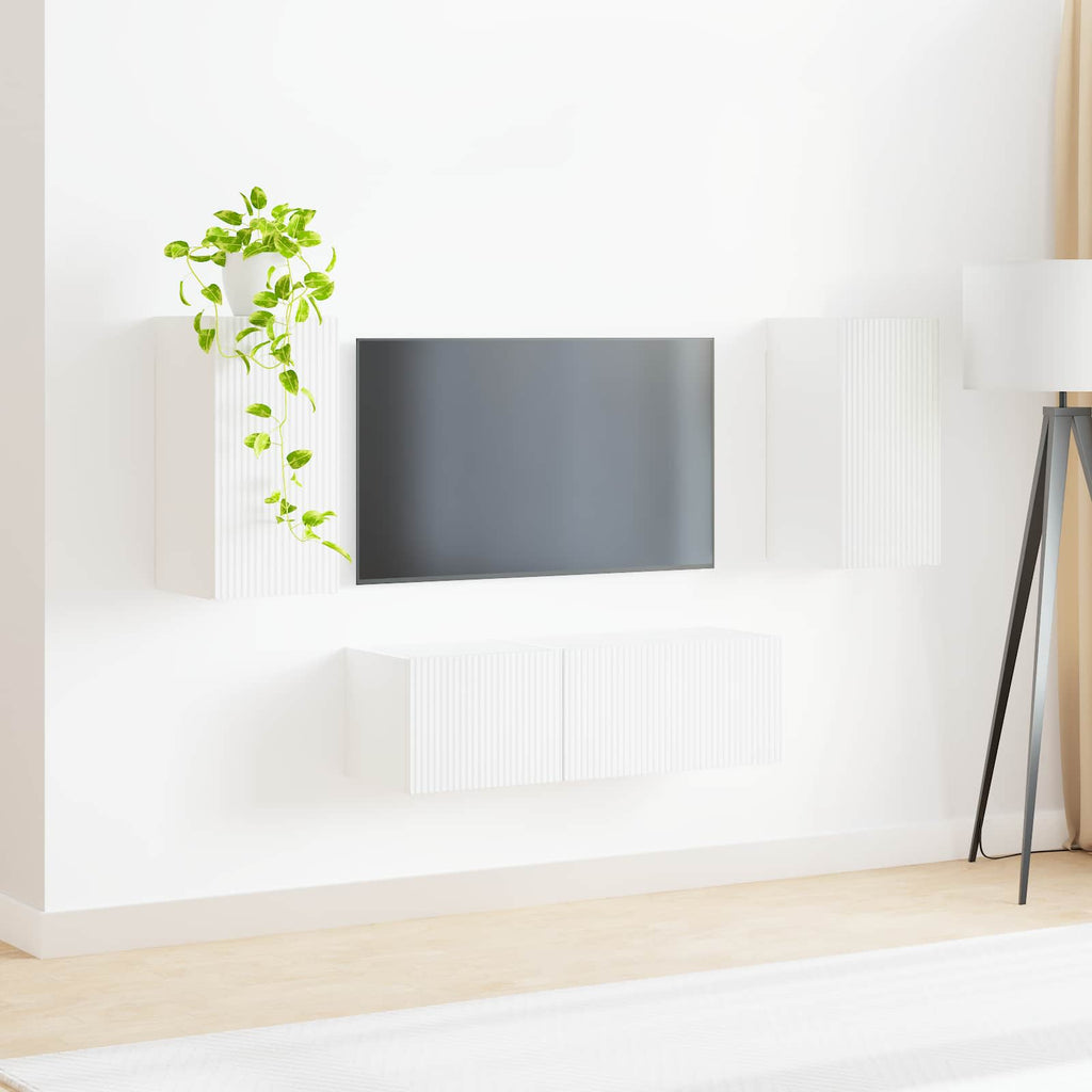 Set di Mobiletto da TV a Parete 4 pcs Bianco Legno multistrato