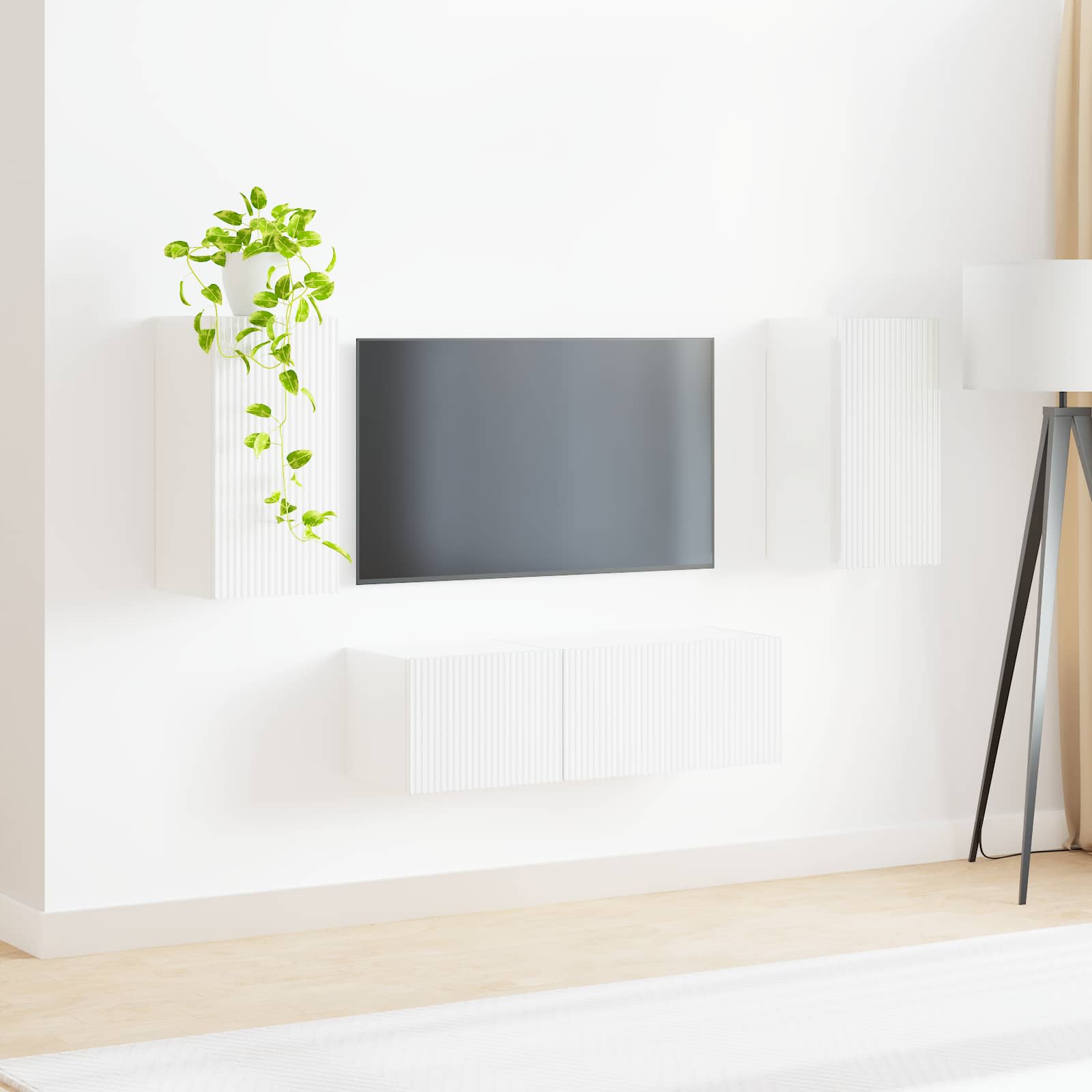 Set di Mobiletto da TV a Parete 4 pcs Bianco Lucido