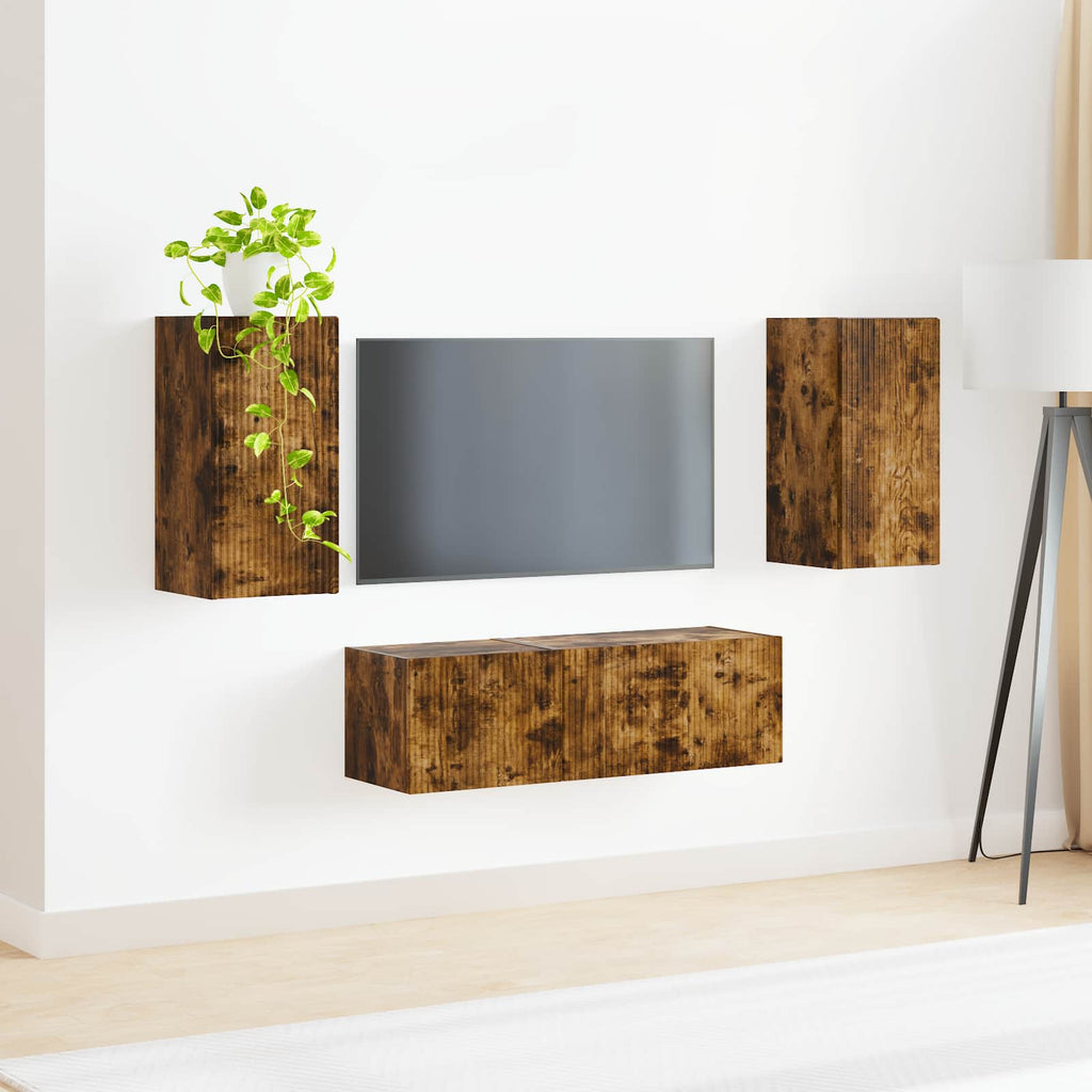 Set di Mobiletto da TV a Parete 4 pcs Rovere fumé