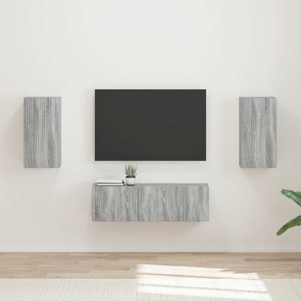 Set di Mobiletto da TV a Parete 4 pcs Grigio Sonoma