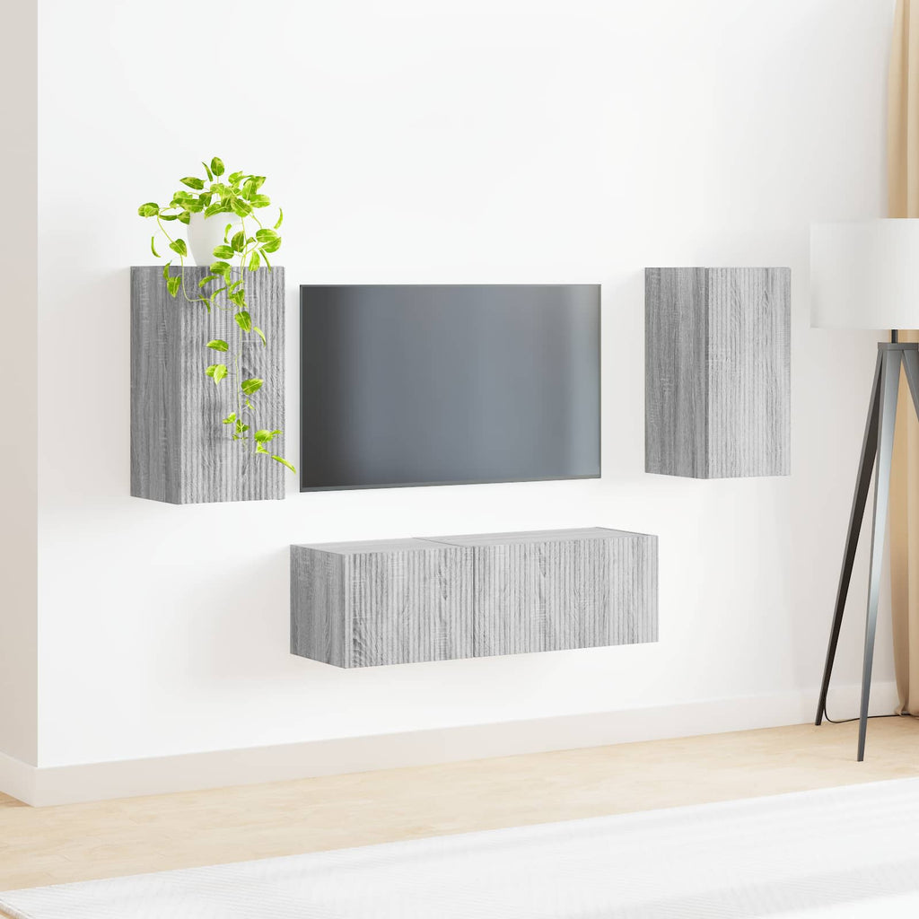 Set di Mobiletto da TV a Parete 4 pcs Grigio Sonoma