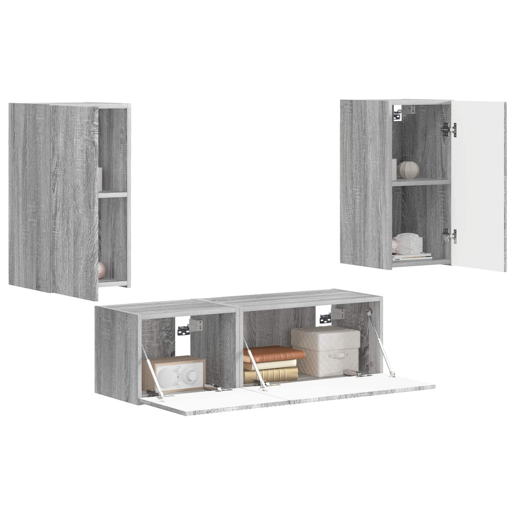 Set di Mobiletto da TV a Parete 4 pcs Grigio Sonoma