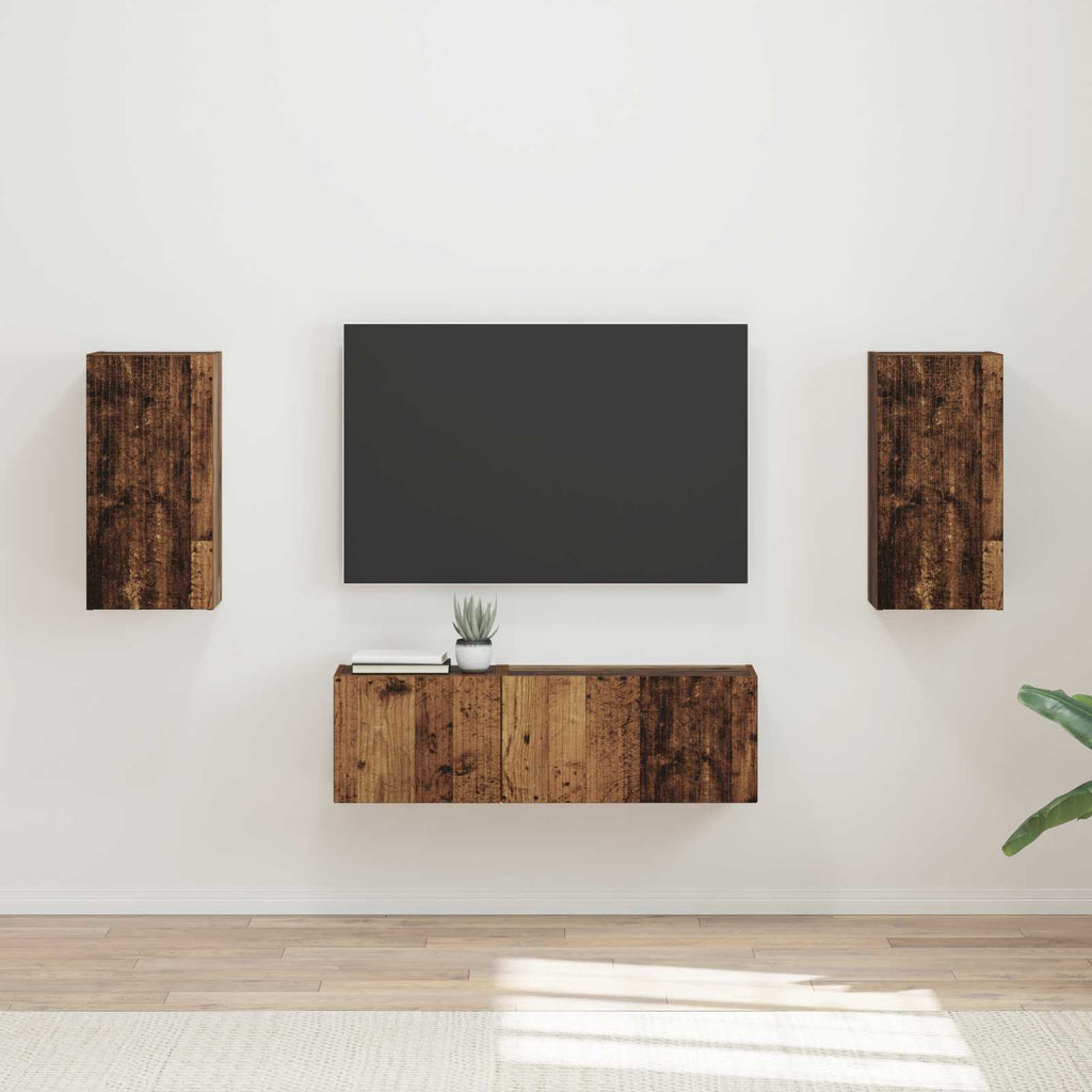 Set di Mobiletto da TV a Parete 4 pcs Legno vecchio