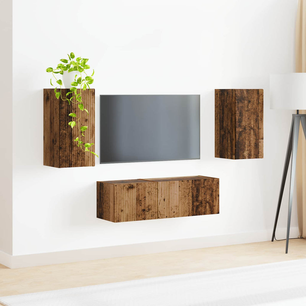 Set di Mobiletto da TV a Parete 4 pcs Legno vecchio