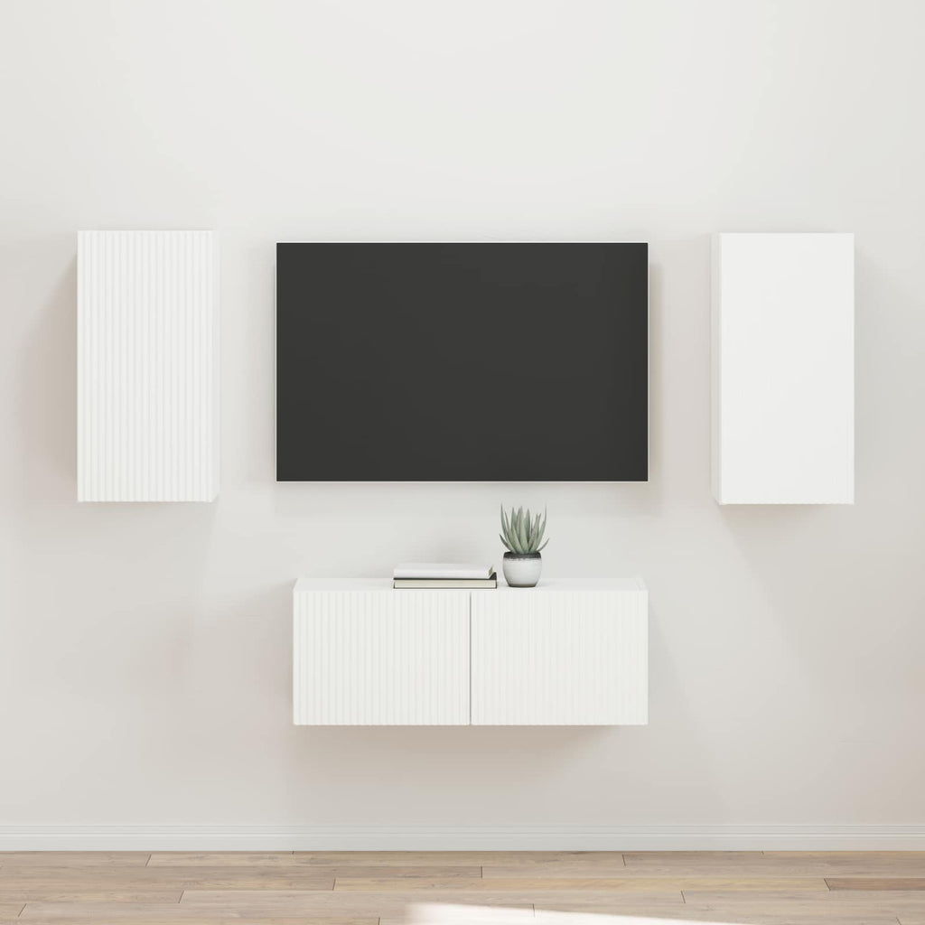 Set mobile TV Montaggio a parete 2 pcs Bianco Legno multistrato