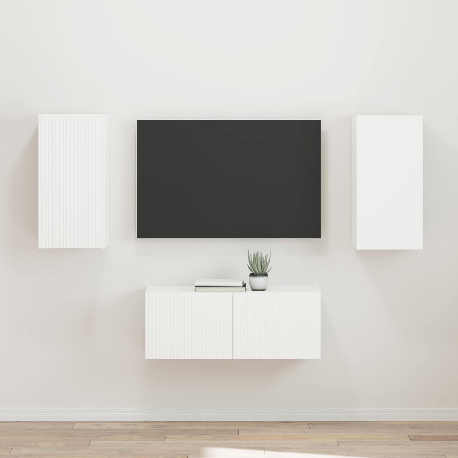Set mobile TV Montaggio a parete 2 pcs Bianco Legno multistrato