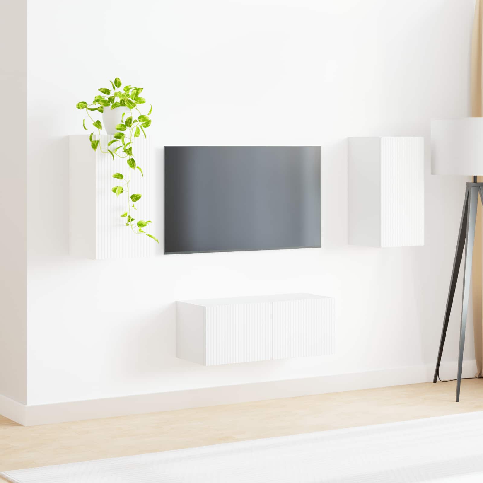 Set mobile TV Montaggio a parete 2 pcs Bianco Legno multistrato