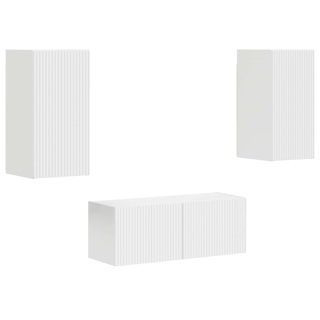 Set mobile TV Montaggio a parete 2 pcs Bianco Legno multistrato