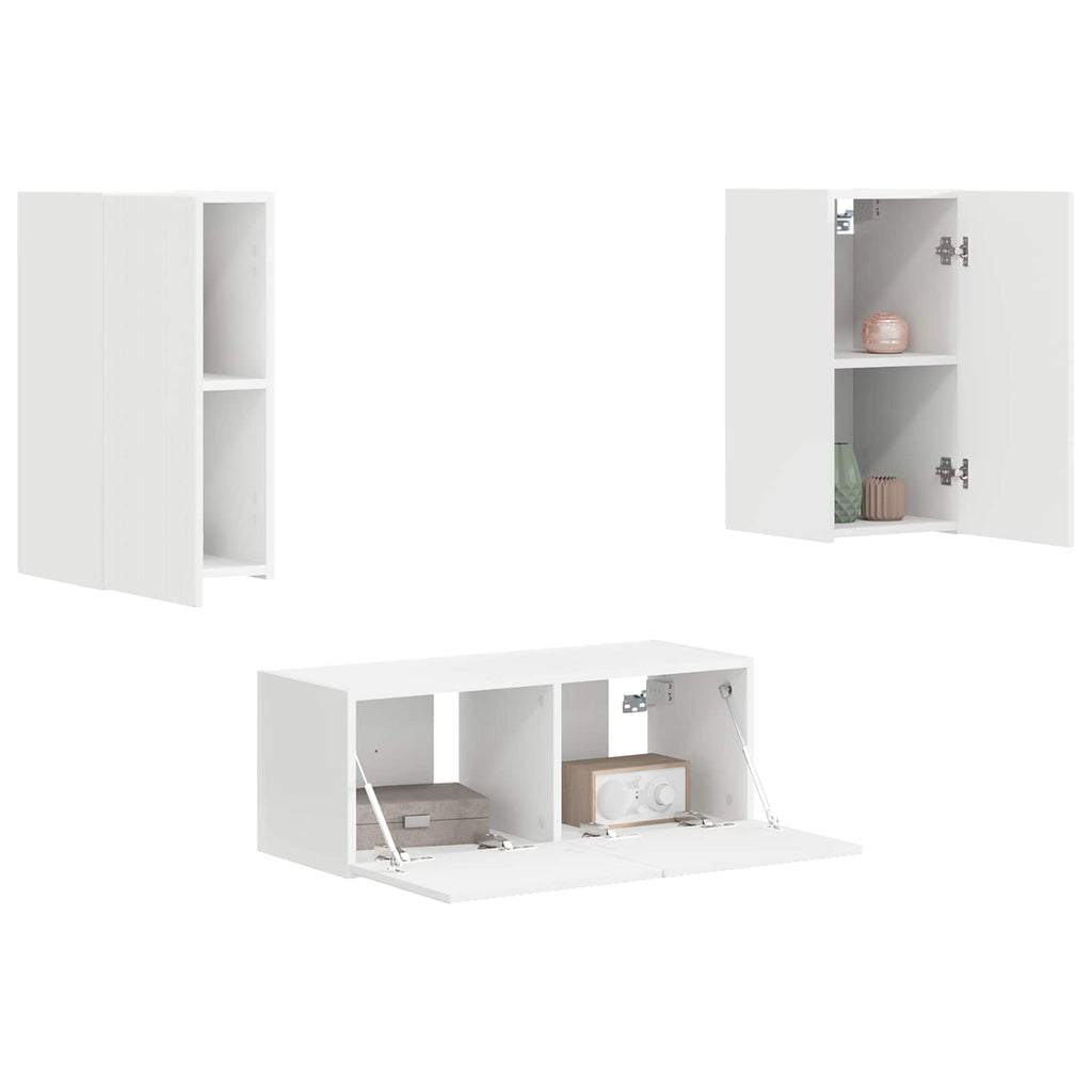 Set mobile TV Montaggio a parete 2 pcs Bianco Legno multistrato