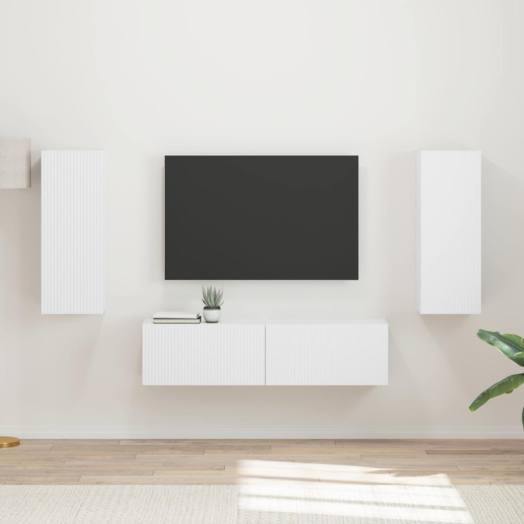 Set mobile TV Montaggio a parete 2 pcs Bianco Legno multistrato