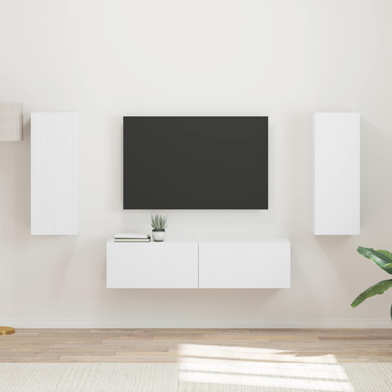 Set mobile TV Montaggio a parete 2 pcs Bianco Legno multistrato