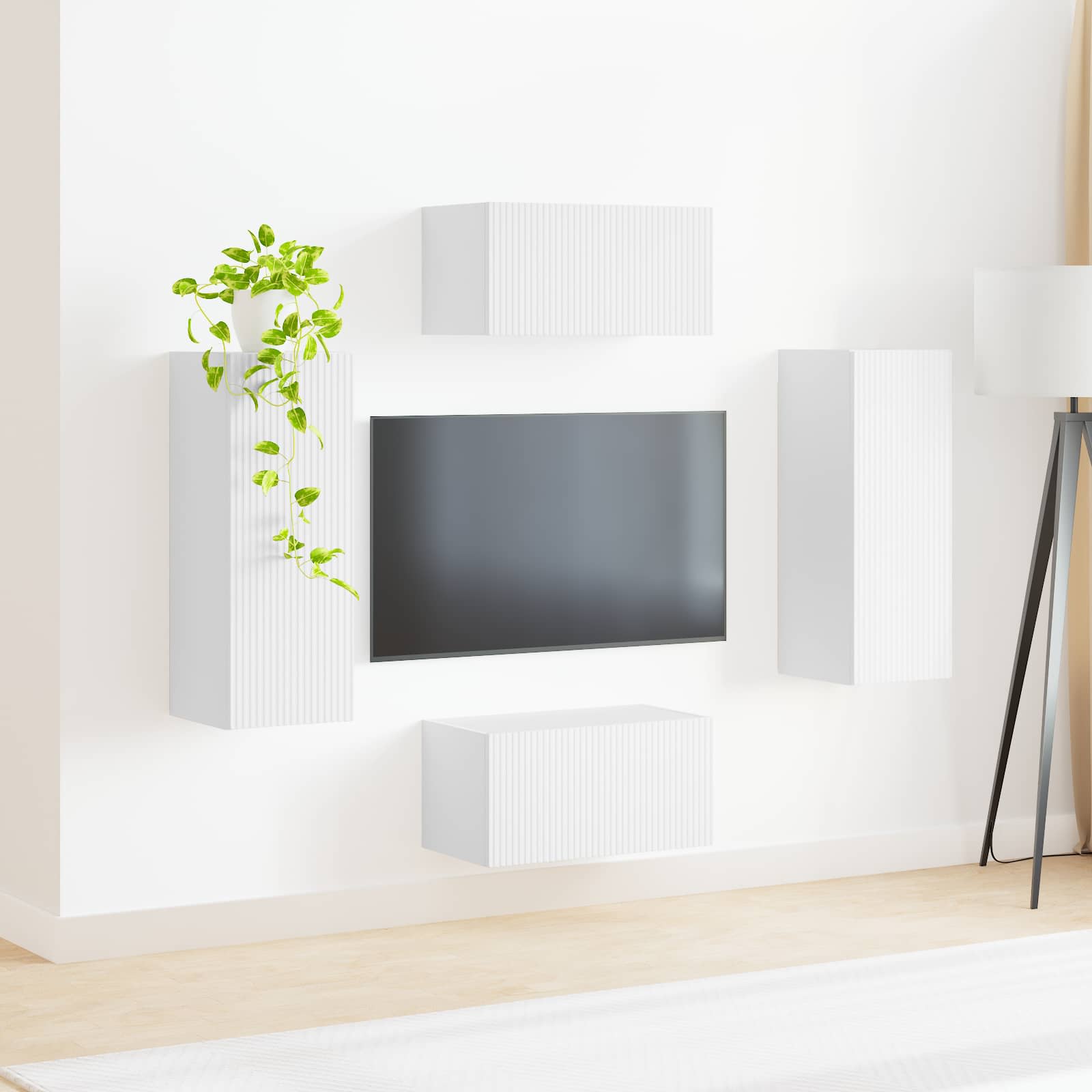 Set mobile TV Montaggio a parete 2 pcs Bianco Legno multistrato