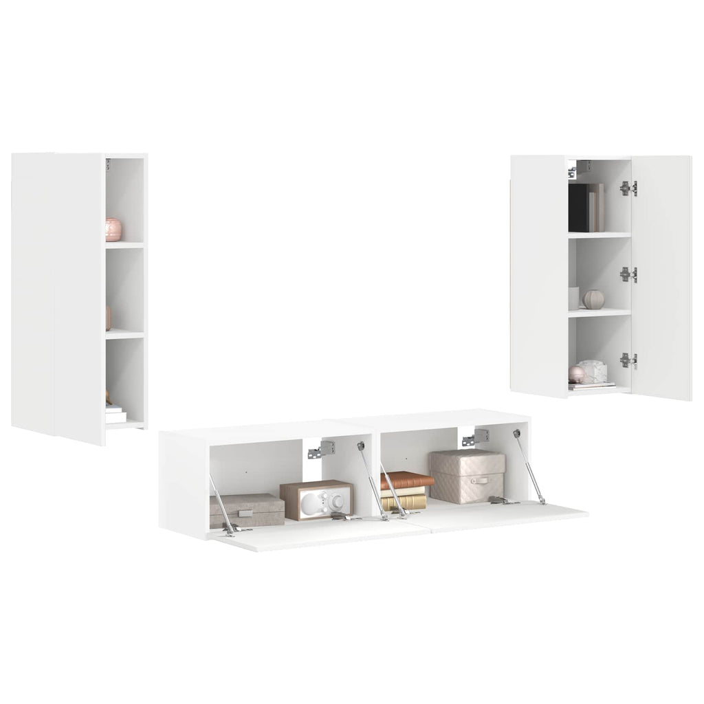 Set mobile TV Montaggio a parete 2 pcs Bianco Legno multistrato