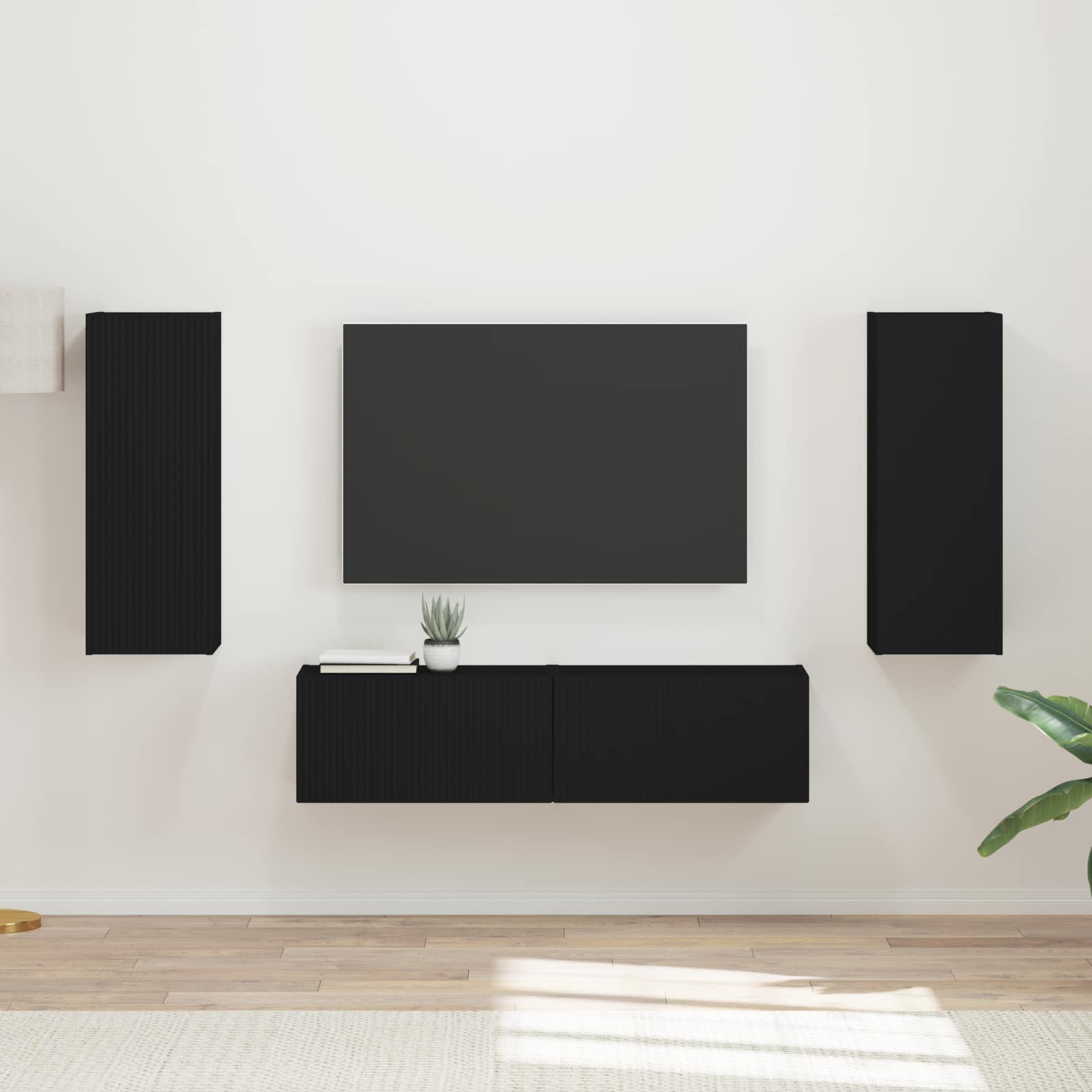 Set mobile TV Montaggio a parete 2 pcs Nero Legno multistrato