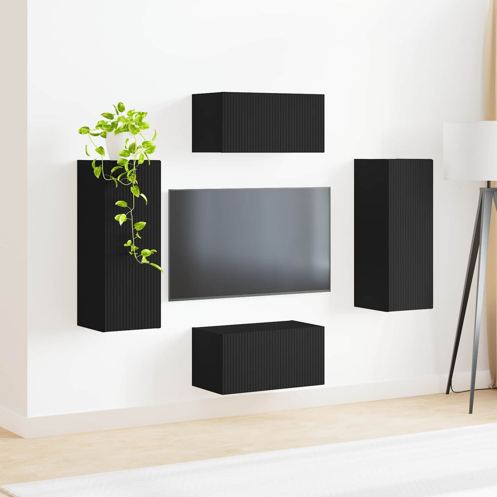 Set mobile TV Montaggio a parete 2 pcs Nero Legno multistrato