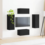 Set mobile TV Montaggio a parete 2 pcs Nero Legno multistrato