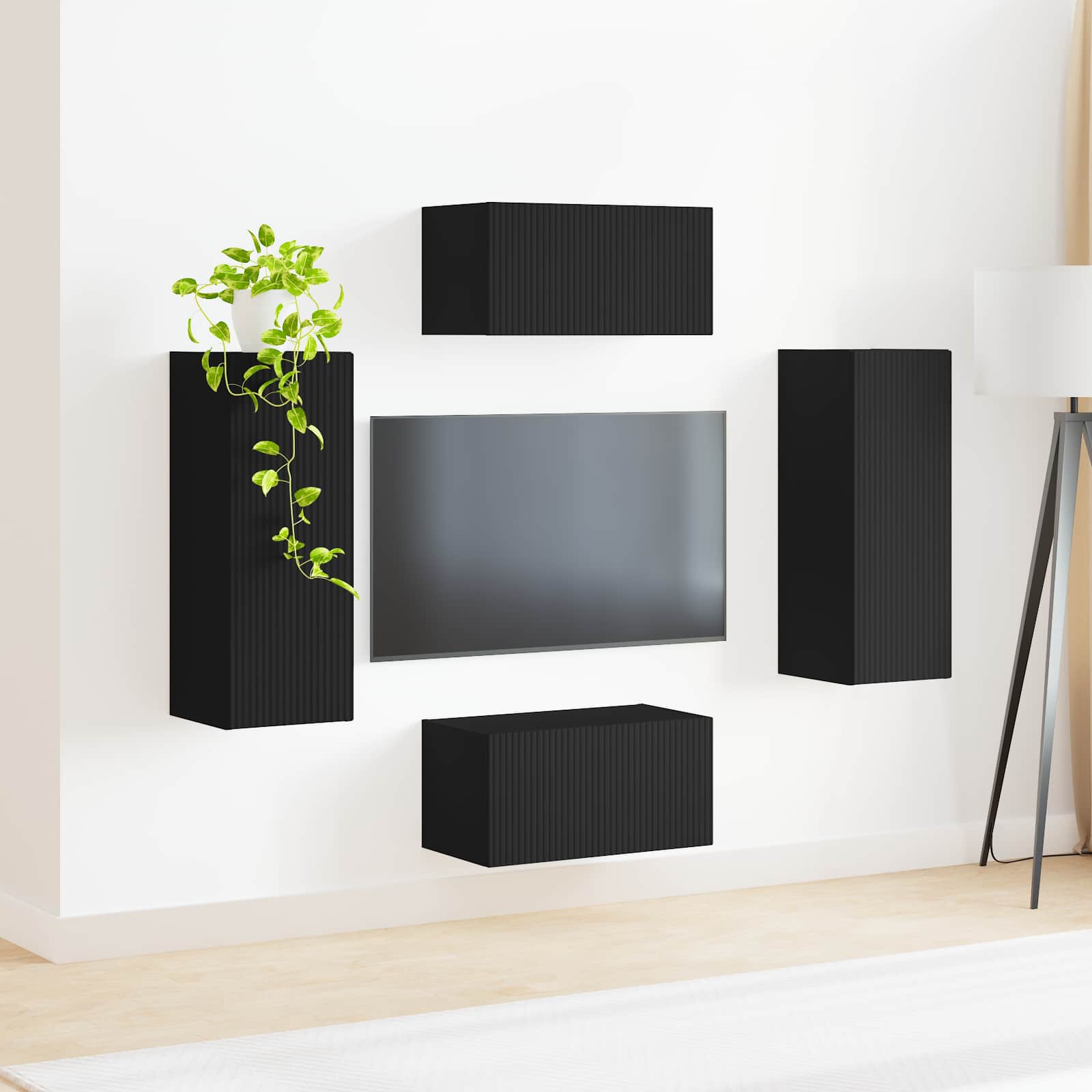 Set mobile TV Montaggio a parete 2 pcs Nero Legno multistrato