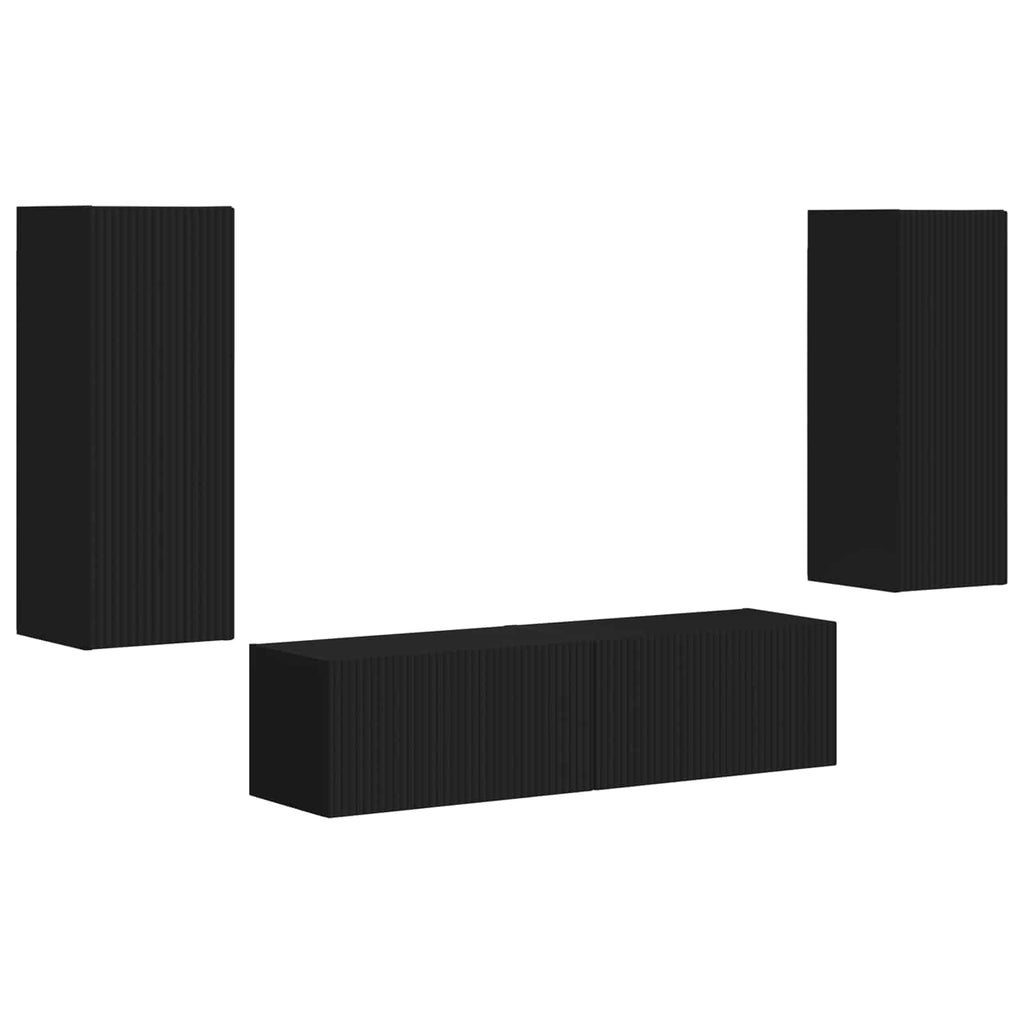 Set mobile TV Montaggio a parete 2 pcs Nero Legno multistrato