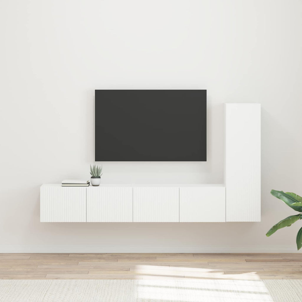 Set mobile TV Montaggio a parete 3 pcs Bianco Legno multistrato
