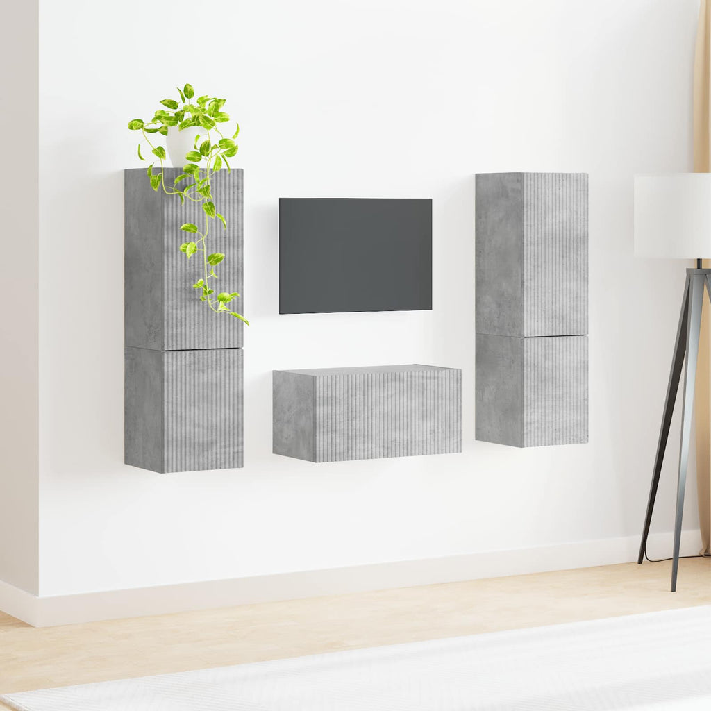 Set mobile TV 5 pcs Grigio cemento Legno multistrato