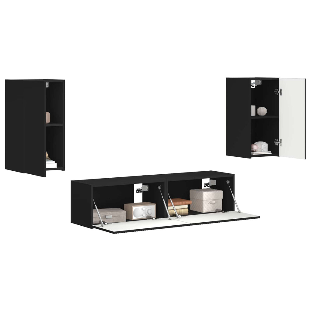 Set mobile TV 4 pcs Nero Legno multistrato