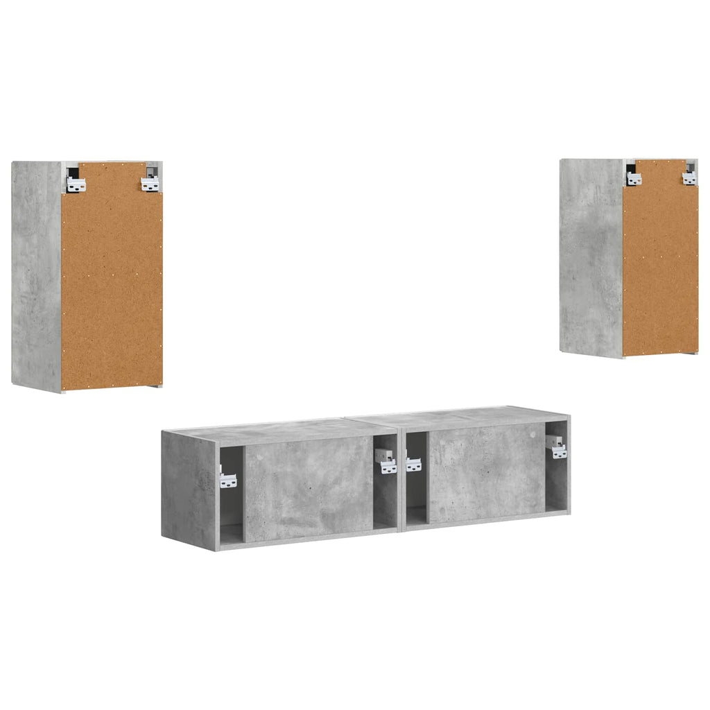 Set mobile TV 4 pcs Grigio cemento Legno multistrato