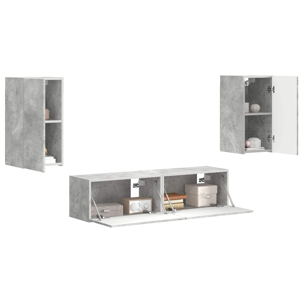 Set mobile TV 4 pcs Grigio cemento Legno multistrato