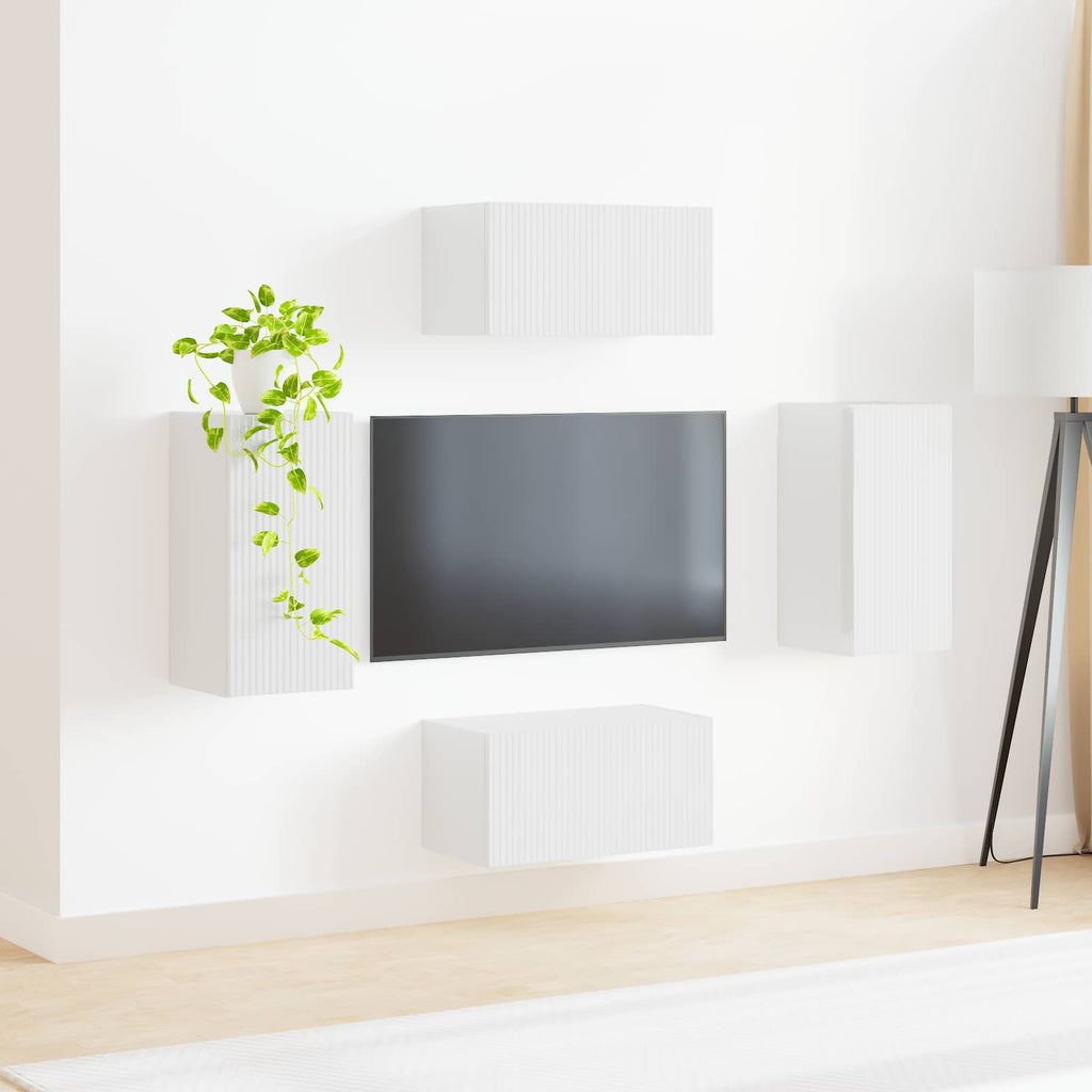 Set mobile TV 4 pcs Bianco Lucido Legno multistrato