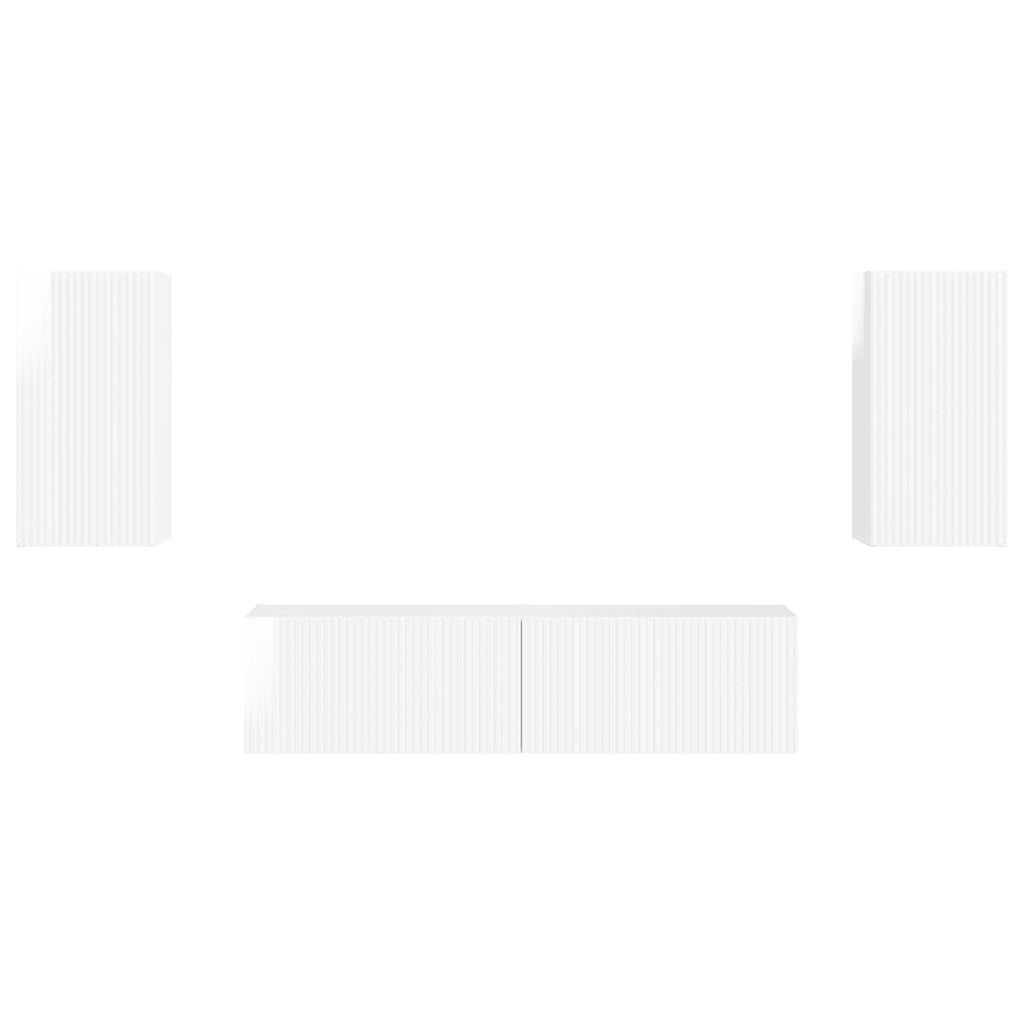 Set mobile TV 4 pcs Bianco Lucido Legno multistrato