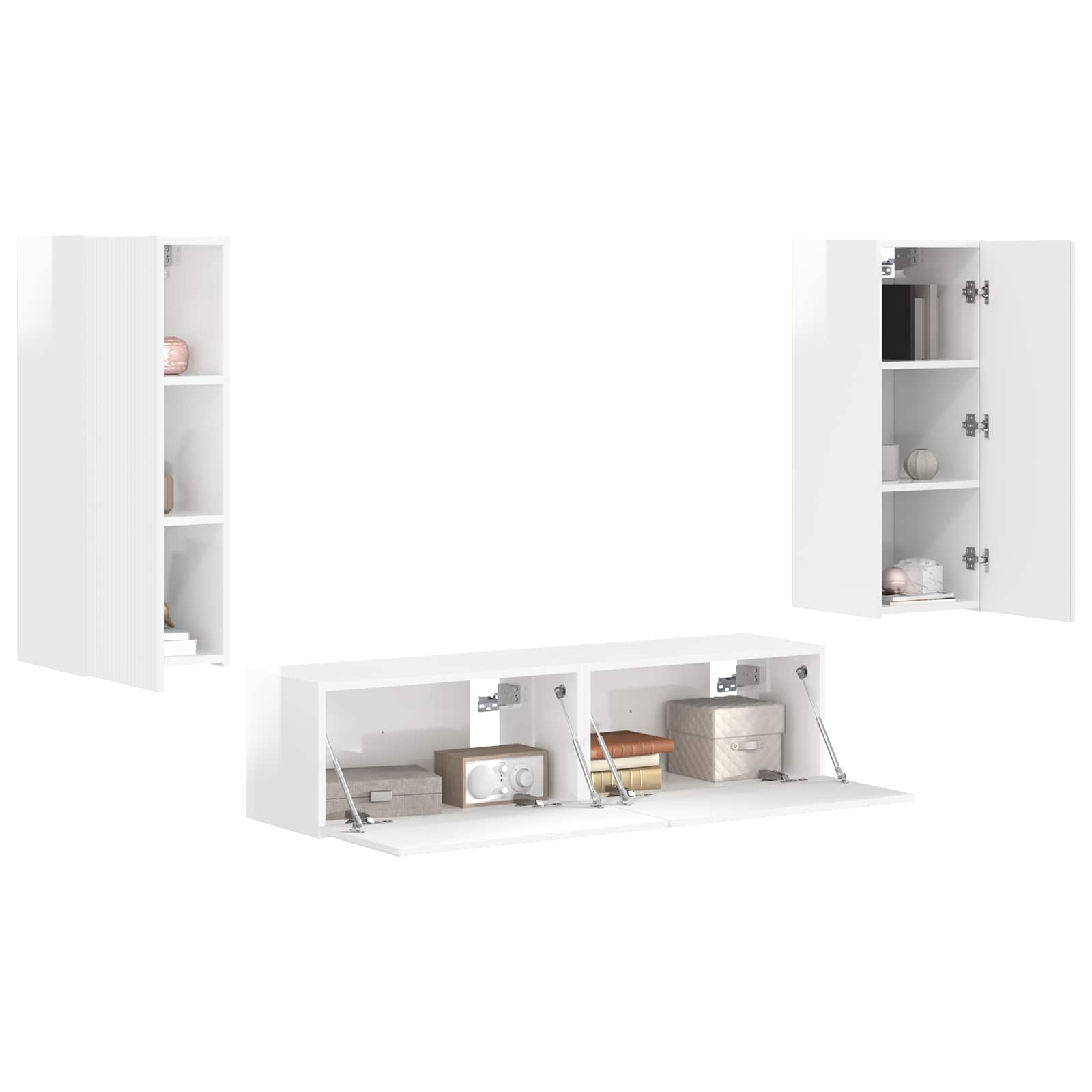 Set mobile TV 4 pcs Bianco Lucido Legno multistrato