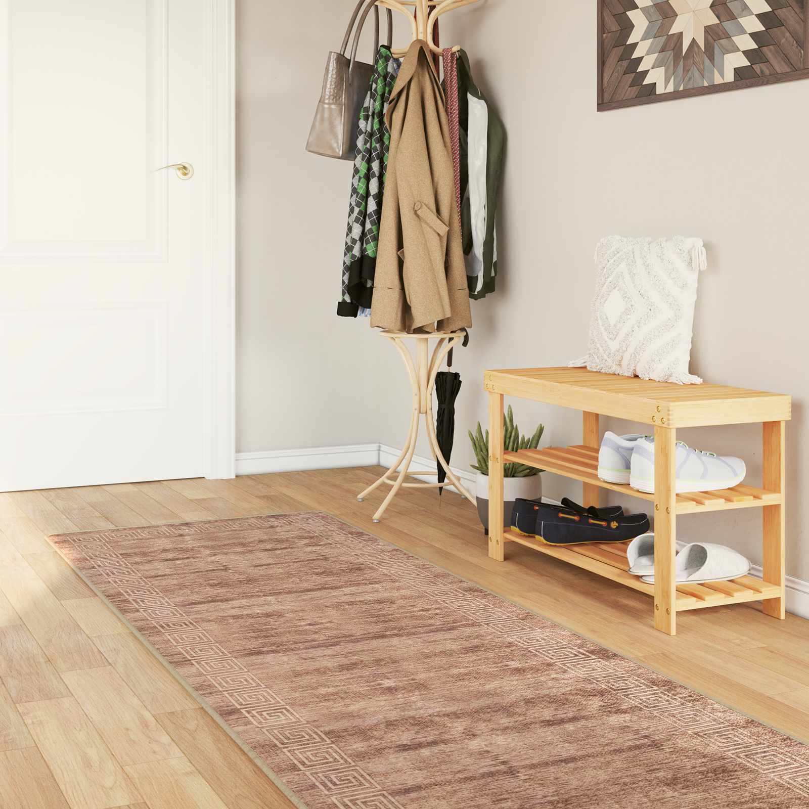 Runner Tappeto MARSA Bianco 100 x 450 cm Poliestere e PVC