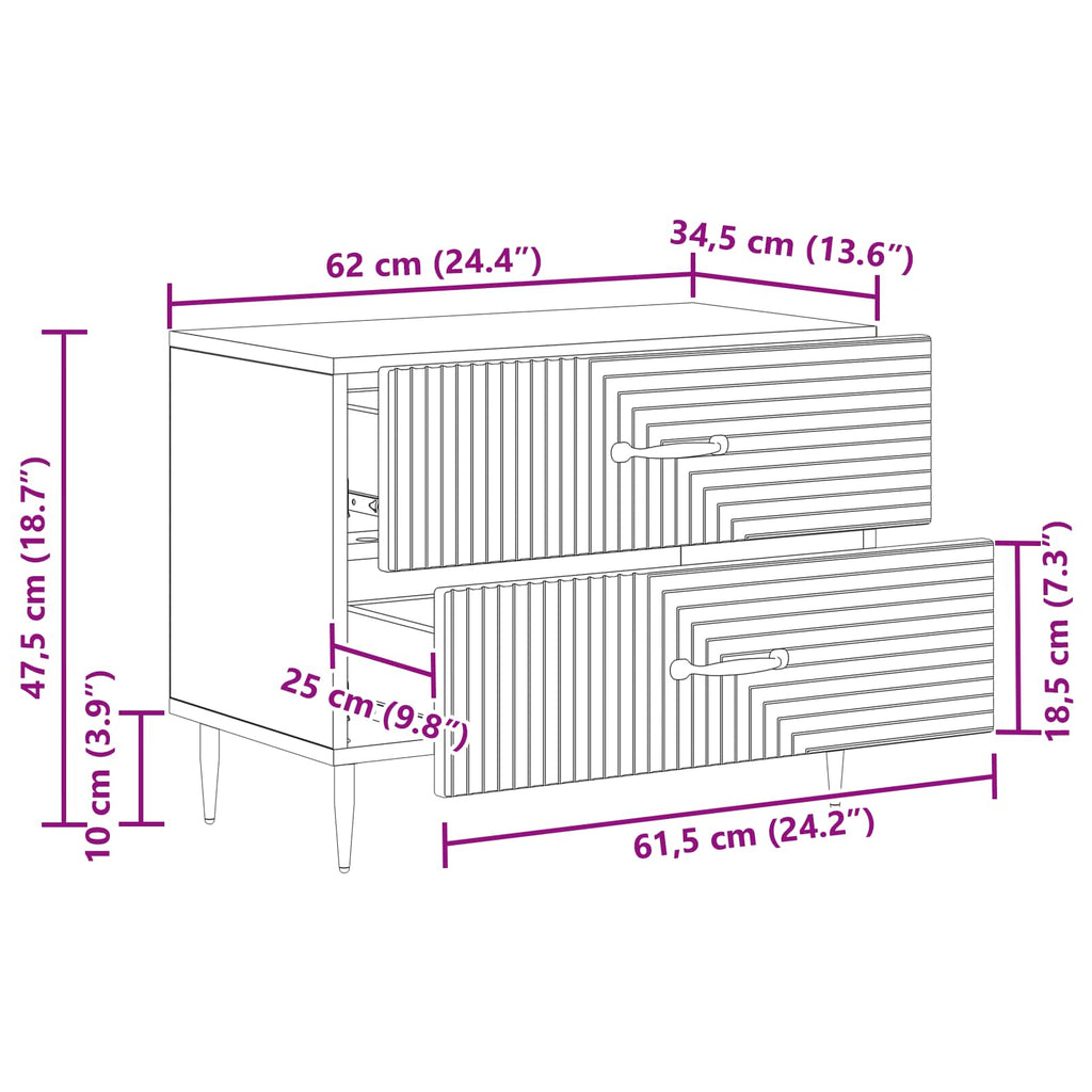 Armadio da Notte con cassetto Legno antico 62 x 34,5 x 47,5 cm