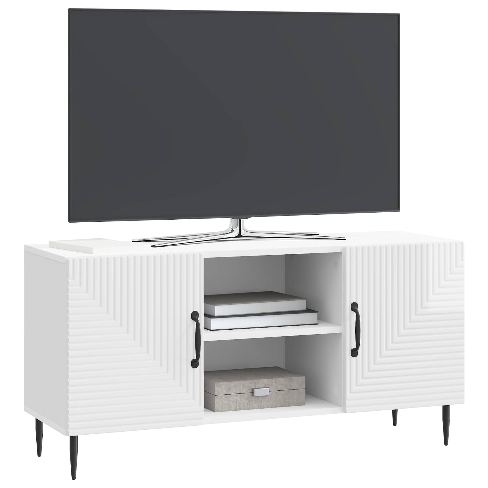 Mobile TV Bianco Lucido 102 x 34,5 x 50 cm Legno ingegnerizzato