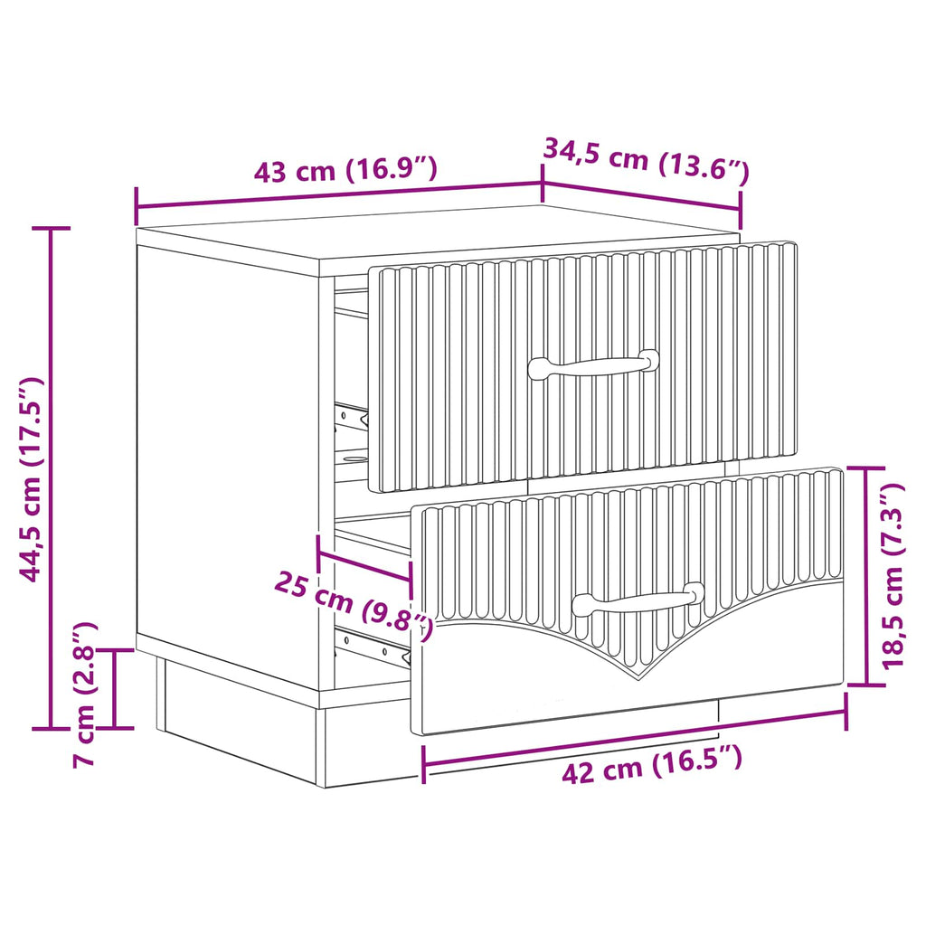 Armadio da Notte con cassetto 2 pcs Nero 43 x 34,5 x 44,5 cm