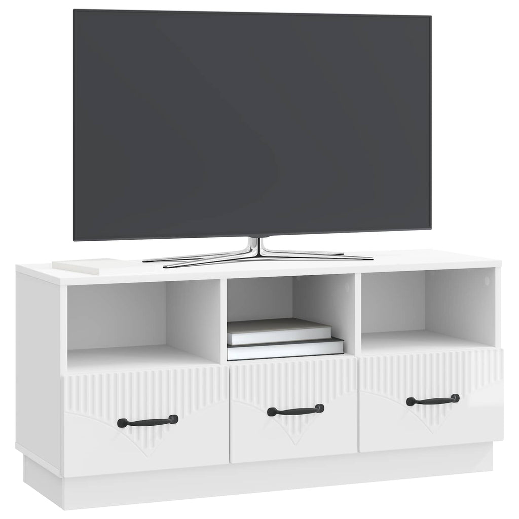 Mobile TV Bianco Lucido 102 x 34,5 x 47 cm Legno ingegnerizzato