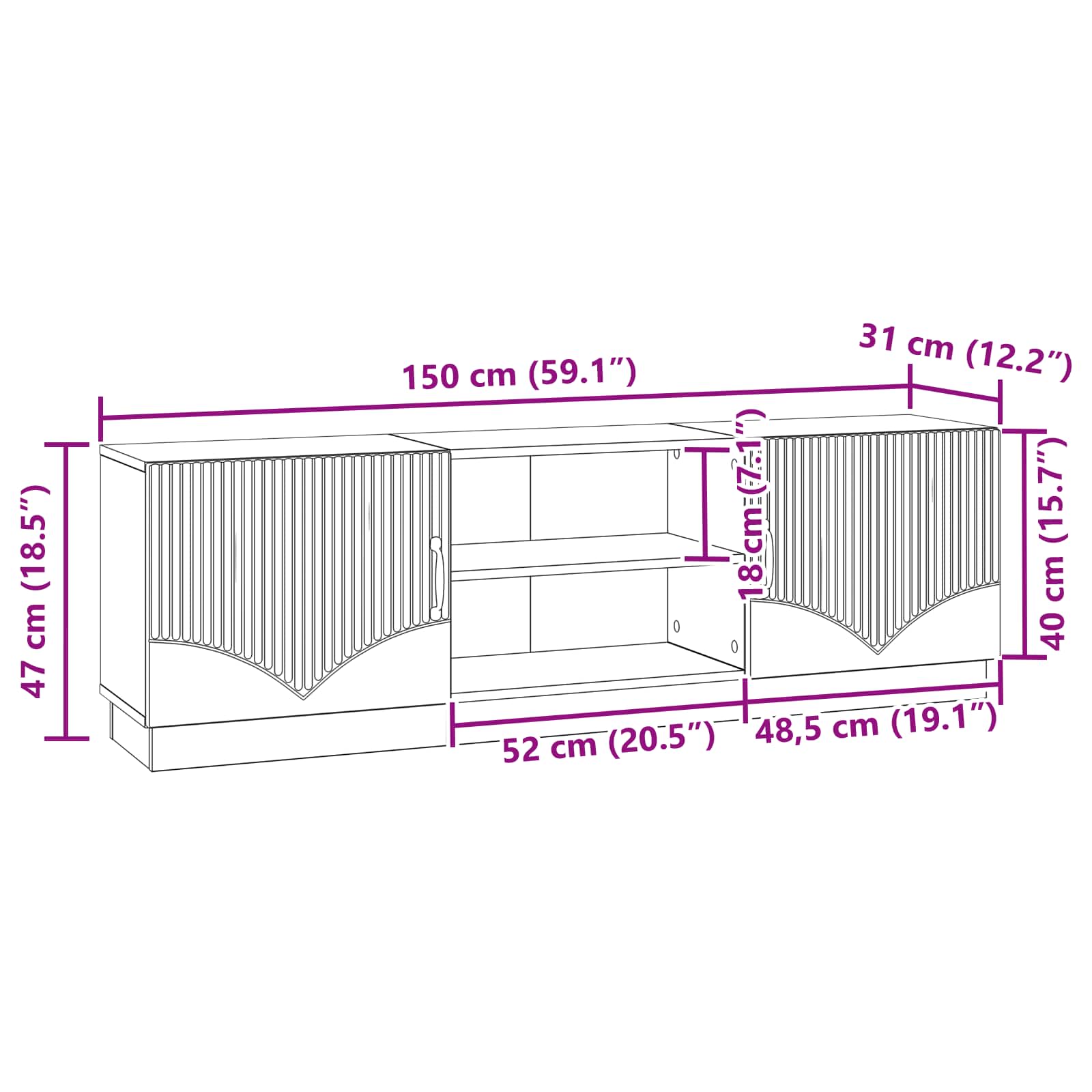 Mobile TV Bianco 150 x 31 x 47 cm Legno ingegnerizzato