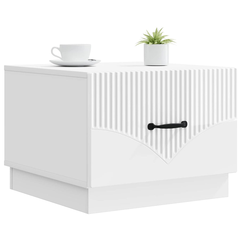 Tavolino da salotto con cassetto Bianco Lucido 49 x 50 x 37 cm