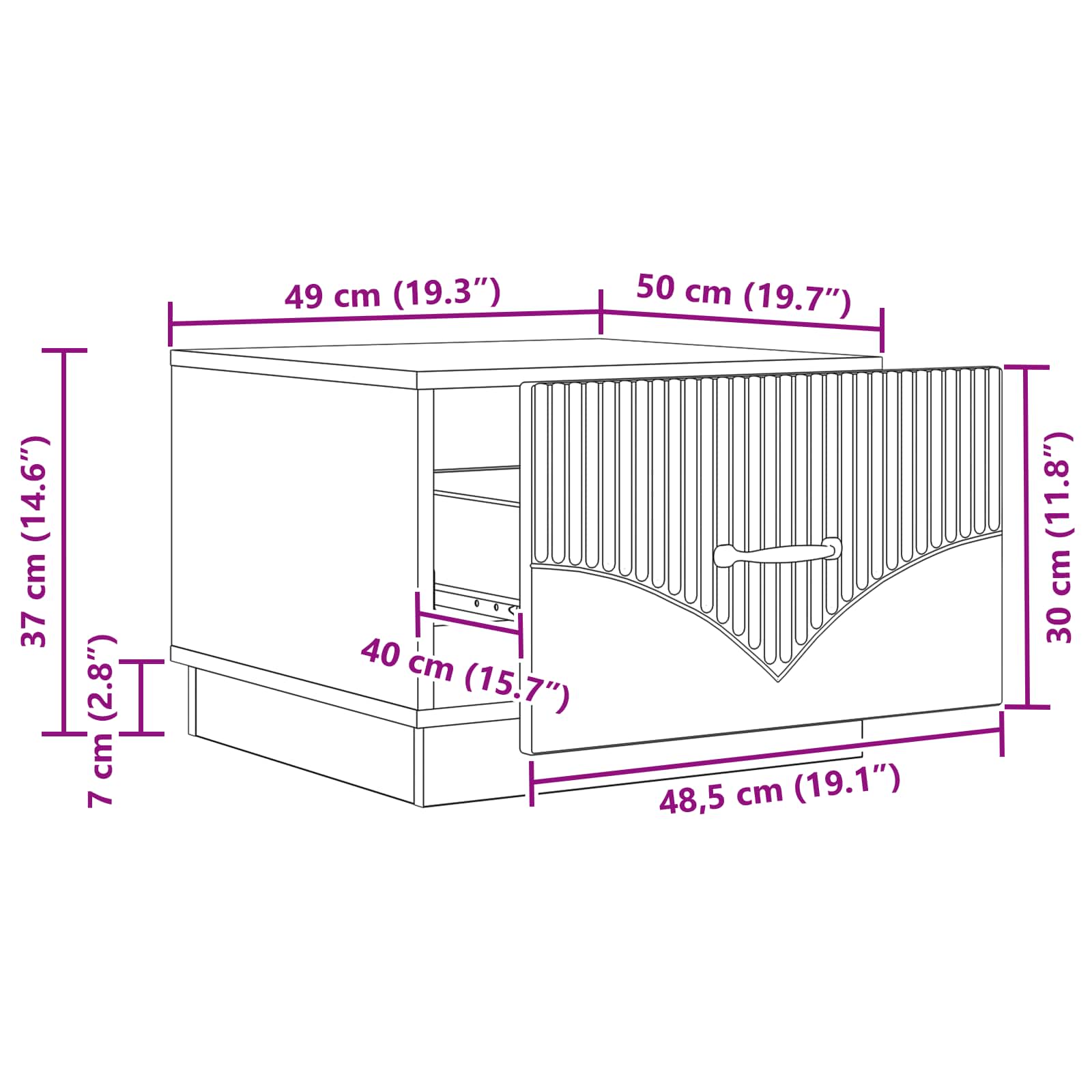 Tavolino da salotto con cassetto Grigio Sonoma 49 x 50 x 37 cm