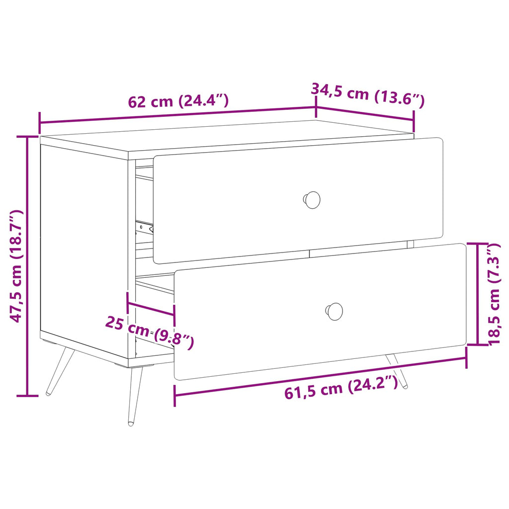 Armadio da Notte Nero 62 x 34,5 x 47,5 cm Legno ingegnerizzato