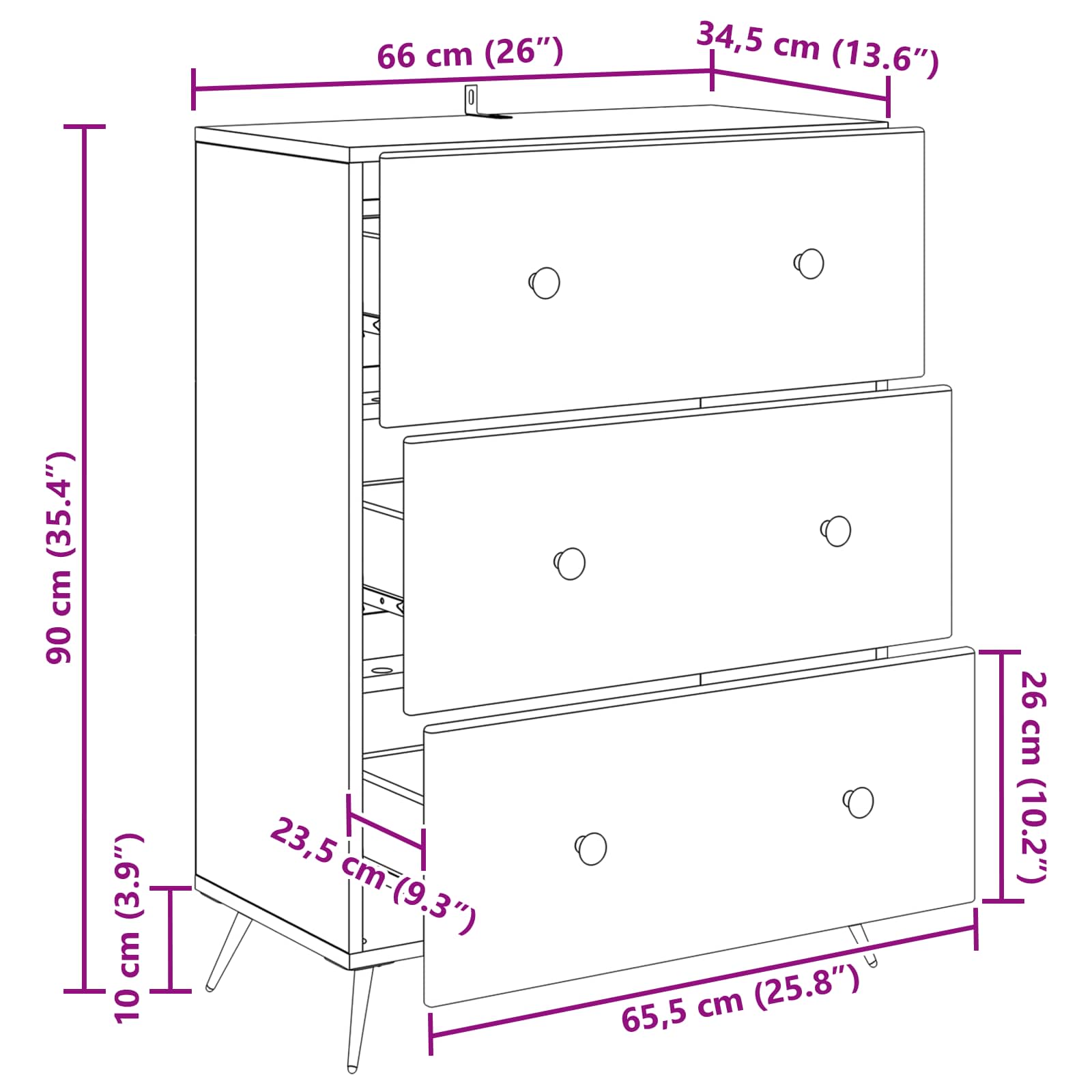 Mobile con Cassetti Rovere Sonoma 66 x 34,5 x 90 cm
