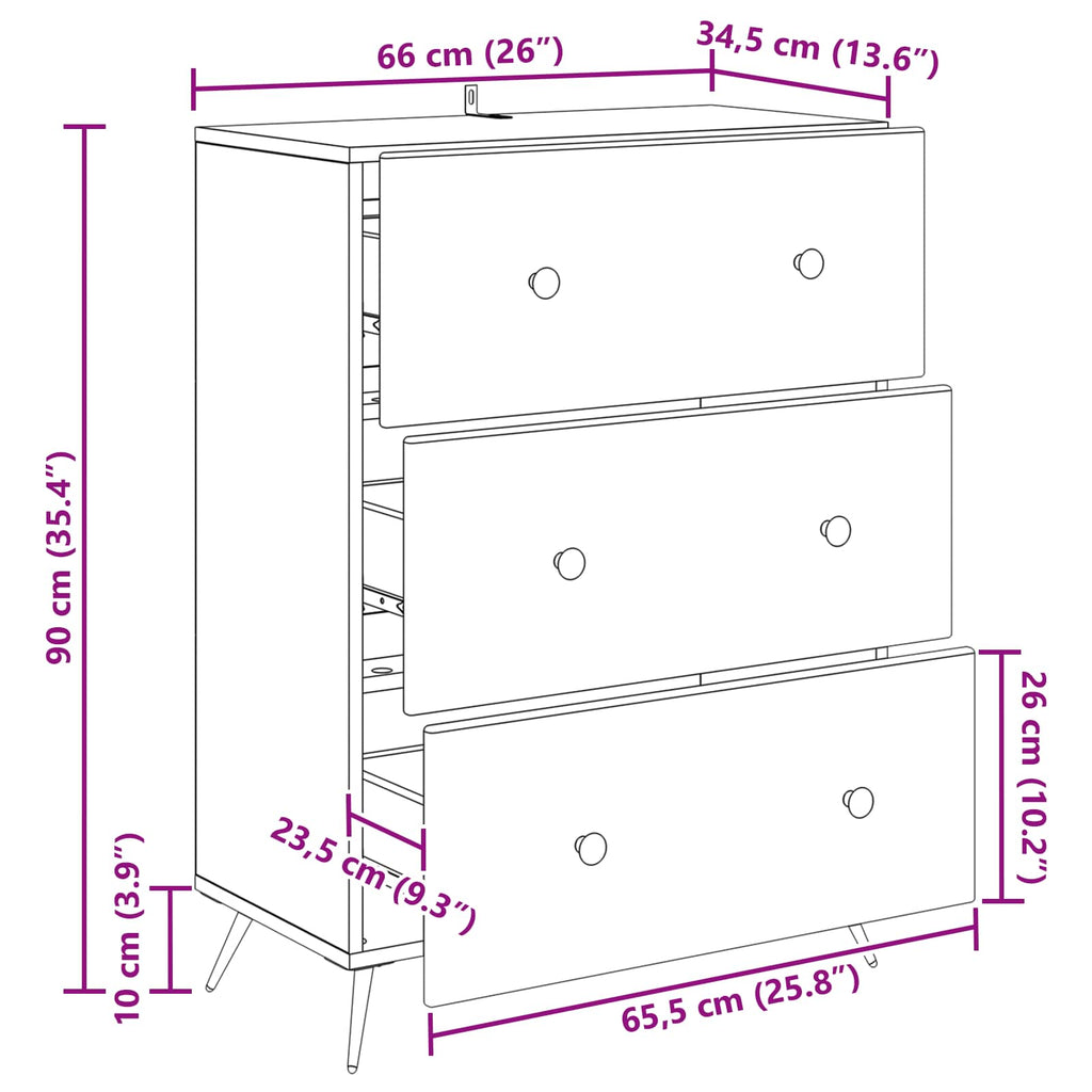 Mobile con Cassetti Rovere Artigianale 66 x 34,5 x 90 cm