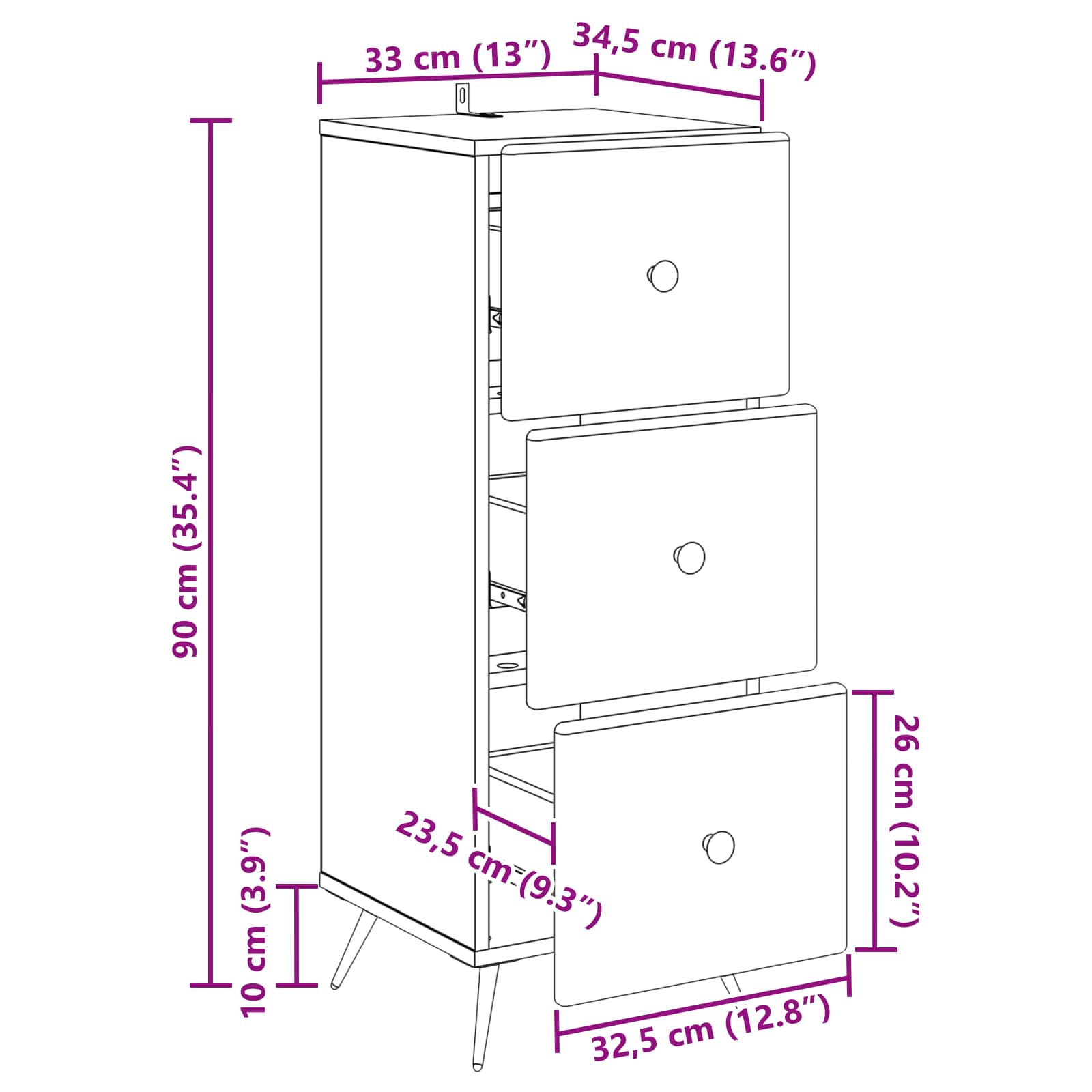 Mobile con Cassetti Rovere Sonoma 33 x 34,5 x 90 cm